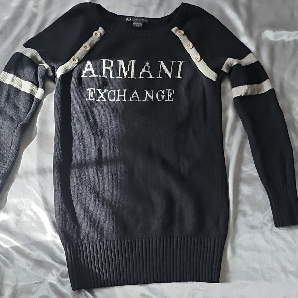 Armani Exchange Black and White Crew Neck Sweater